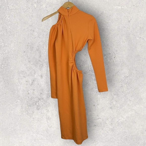 Rotate Birger Christensen Alice Dress Mock Orange Cutout Midi Long Sleeve 4 Mock - Picture 13 of 13